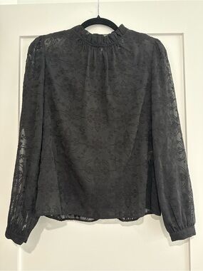 Sezane Valentine Black Floral Lace Long-Sleeve Blouse Size 4 (France Size 36)